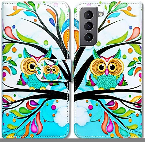 Чанта-портфейл Bcov Samsung Galaxy S21 Plus 5G, Боядисана Сова-Дърво, Мултифункционален Кожен Калъф За Телефон,