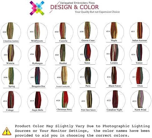 Конци за бродерия на кръстат бод Вълшебен цвят, различни на цвят, Опаковане на мулине за бродиране, 8,7 Ярд, Сащ, Опаковки от 12 чилета