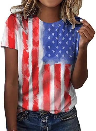 Gerichy 4th of July Дамски Ризи, Дамски Ежедневни Летни Тениски С Принтом Американски Флаг С Къс ръкав и Кръгло Деколте,