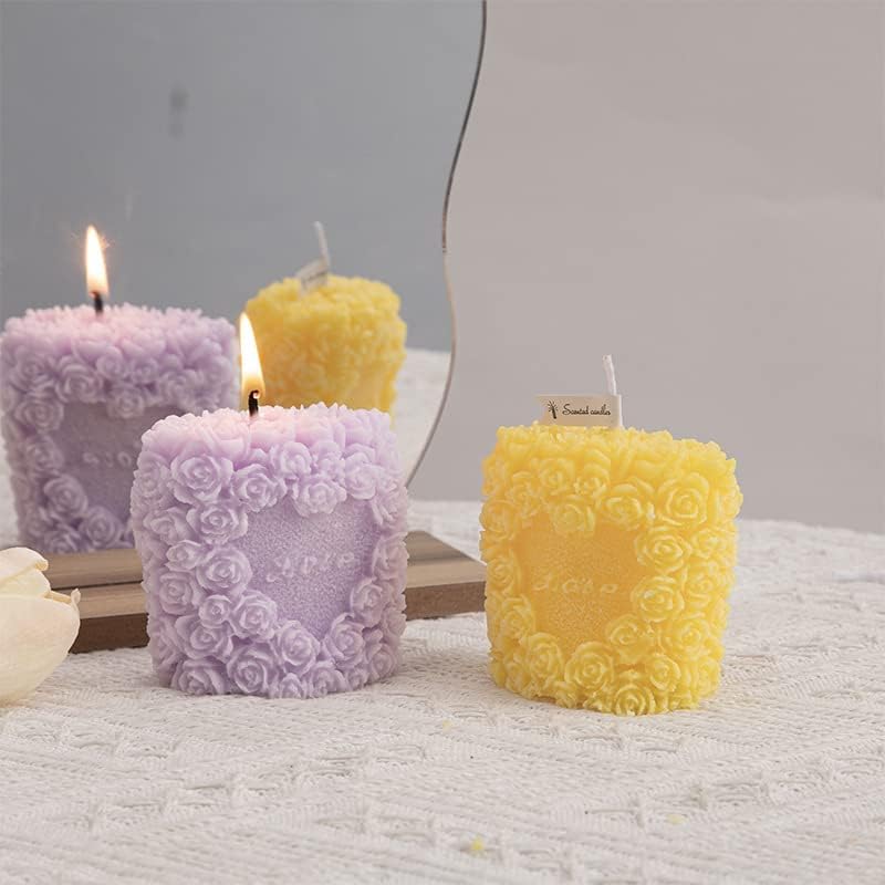 Форми за Свещи във формата на Цвете Роза TOPYS, 3D Силиконова форма за сапун във формата на Колони Любов за леене на Епоксидни Ароматни Свещи и сода, Сапун и Восък, Муссо