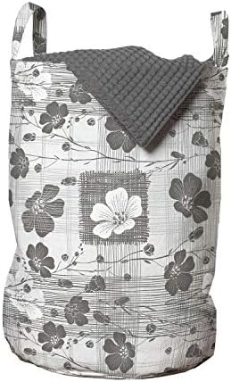 Сиво-Бяла чанта за дрехи Ambesonne, в Ивица с Нарисованным ръчно Съцветие на Нежните пролетни клонки от дърво, Кошница