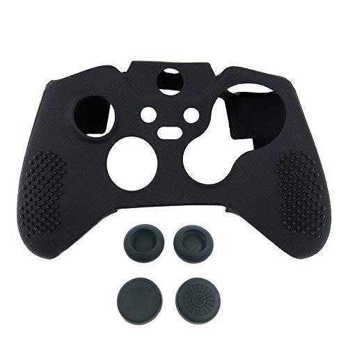 Противоскользящий силиконов калъф от мека кожа защитен калъф с дръжки за контролера на Xbox One Elite - черен