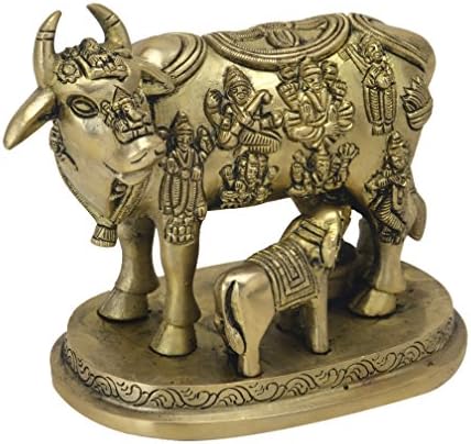 БХАРАТ ХААТ Декоративна Латунная Крава със Статуята на Теле Продукт ръчно изработени BH06407