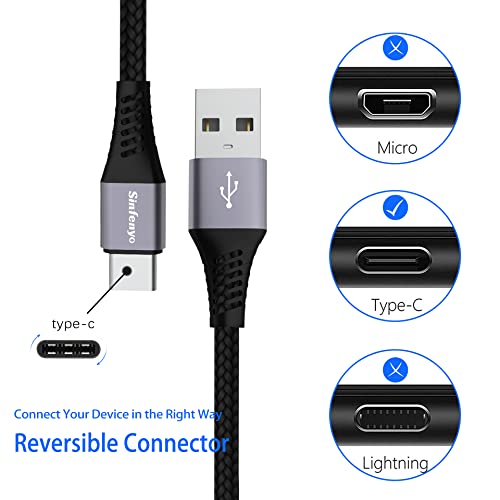 Дълъг кабел за зарядно устройство USB Type C, кабел за зареждане кабел с дължина 6,6 фута от 2 опаковки за Samsung Galaxy