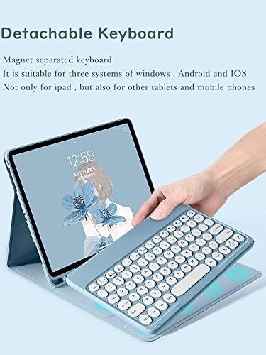 Калъф за клавиатура HENGHUI Galaxy Tab S6 Lite 10,4 2022/2020, Хубаво е Кръгла Цветна Клавиатура, Безжична Свалящ се капак BT-клавиатура с притежател на молив за Galaxy SM-P610/P613/P615/P619 (Тъмно