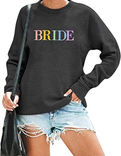 BANGELY Bride Hoody за жени, Сватбен Пуловер за Меден месец, Блузи, тениски с бродерия на Булката, тениски с дълъг