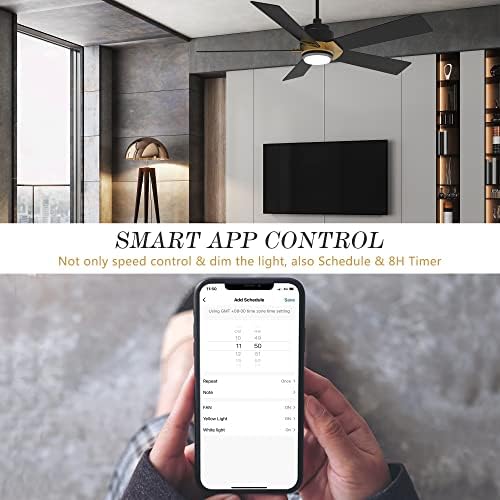 Led вентилатор на тавана SMAAIR Smart Wifi, 52-инчов шперплат уличен умен вентилатор на тавана с дистанционно управление,