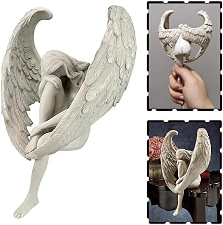 Украса Скулптура на Ангел Градинска Статуя на Крилата на Ангела на 3D Седнала Фея Художествени Орнаменти за Украса Скулптура на Ангел, Градински Декорации, Ангел, Г?