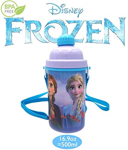 Zak Разработва Бутилка за вода Disney Frozen One Touch Button с Многократно вградена соломинкой, с каишка