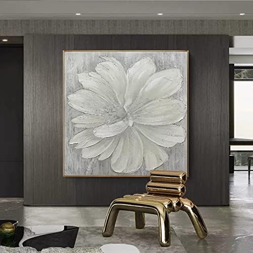 JFNISS Ръчно Рисувани Стени Изкуство - Абстрактното Изкуство, живопис с маслени бои бели цветя квадратна