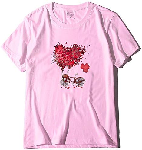 Тениска за Свети Валентин за Жени, Тениски с Флорални Принтом във формата на Сърце, Големи Размери, Ежедневни Блузи, Модни