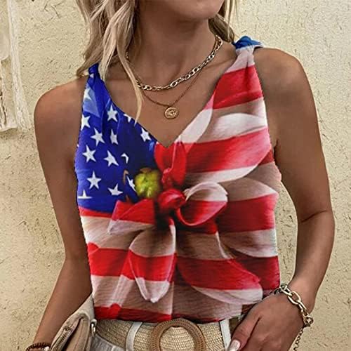 QCEMENI/ Дамски Блузи на Бретелях 4 юли, Американското Знаме, Междузвездни Лента, Тениска С V-образно деколте, Риза