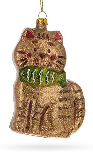 Блестящ Човечето Котка с Коледните орнаменти от Стъклени Рибки