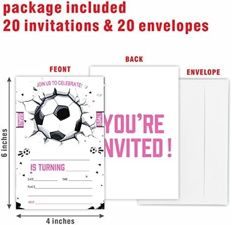 Покана за рождения Ден Футболна тематика, Гол！ Покани Картички на парти по случай рождения ден на (брой 20) С конвертами,