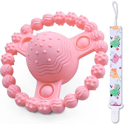 Играчки за никнене на млечни зъби GJZZ за деца от 6-12 месеца, със Звук на дрънкалка, от мек силикон, без Бисфенол А и релефни материи, успокоява възпалени венци и удобни,