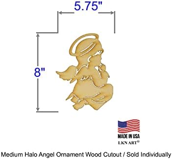 Недовършена ореол на Ангел, изсечен от дърво, е на разположение в различни размери и толщинах (дебелина 1/4 инча, размер на 12,5 x 18 инча (продава се отделно)).