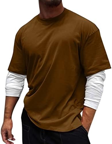 Мъжки Тениски с дълъг ръкав 2 в 1, Тениски с кръгло деколте, Ежедневни Работна Риза, Есенни Блузи