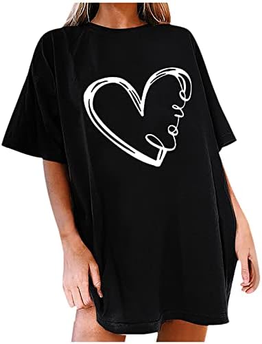 Облекло Модерен Тениска с Къс Ръкав Сърце Love Graphic Lounge Top за дамите С Кръгло Деколте, Лятна Есенна