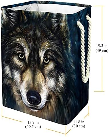 Сгъваема Кошница за дрехи с завязками, С изображение на Главата на Вълк, Водоустойчив Кошница за дрехи от плат Оксфорд