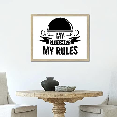 Дървени Стенни Табели с Темата кухня Моята Кухня Моите Правила, Мотивационни Цитат Луксозен Стил 16x20 см Бежовата Рамка
