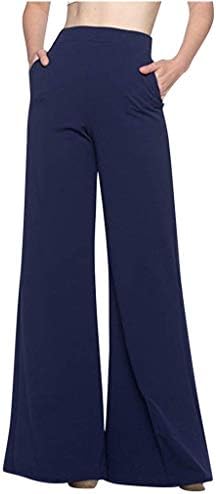 mmknlrm / Дамски Модни Обикновена Свободни Широки и Дълги Панталони с висока талия, Струящиеся Панталони Палацо, Леки Летни панталони (Тъмно синьо, M)