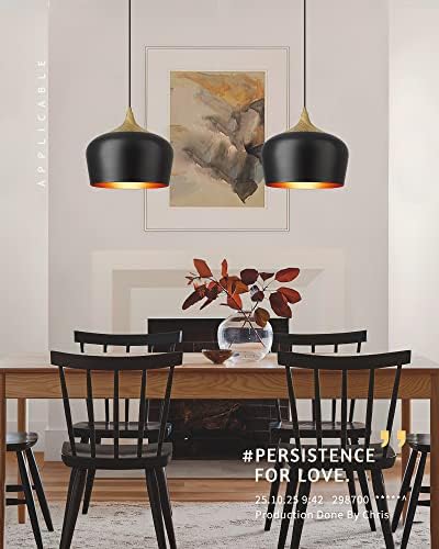 Окачен лампа AUTELO Black, Промишлен Окачен лампа с 1 лампа в матово черен цвят и метален цвят под едно дърво, 11 Регулируеми Висящи осветителни тела за кухня-трапезария, H90