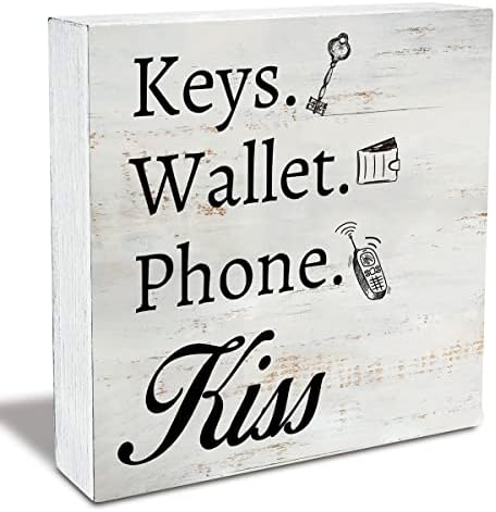 Селски Ключовете в Чантата си Телефон Целувка Дървена Кутия Знак Напомняне Списък Дървена Кутия Знак Селска Къща Начало