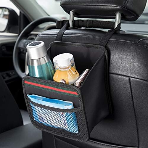 Авто органайзер DKIIGAME на задната седалка, Висящ Органайзер за автомобилни седалки от премиум-клас, мини-боклук чанта от непромокаем плат, без мирис (черен 9X7,8 инча).