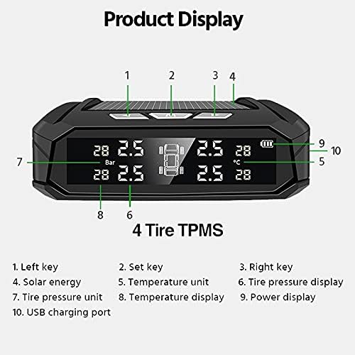 XWWDP Слънчеви зареждане TPMS Система за контрол на налягането в автомобилните гумите следи температурата