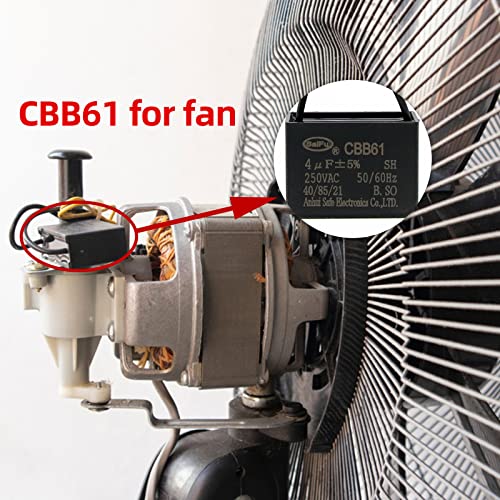 Кондензатор AKZYTUE CBB61 4 icf 250 vac вентилатор на Тавана 2 Тел 50/60 Hz, за да Стартирате Електрически вентилатор Генератор Помпа Motor (2 опаковки)