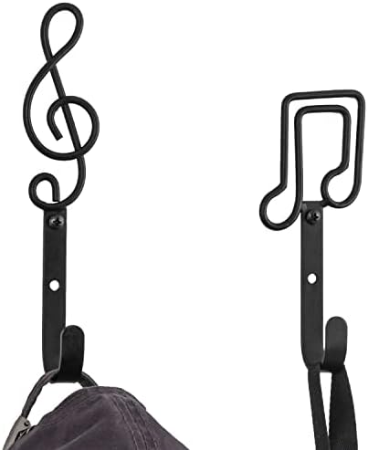 MyGift Комплект от 2 Стенни Куки за палто от матово Черен метал с дизайн във форма, музикални Ноти, Куки за шапки, палта, Дантела
