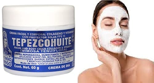 Del Indio Papago (3 опаковки) Бял дневен крем Tepezcohuite 60 г / 2,02 течни унции - Помага за намаляване на лицевите бръчки,