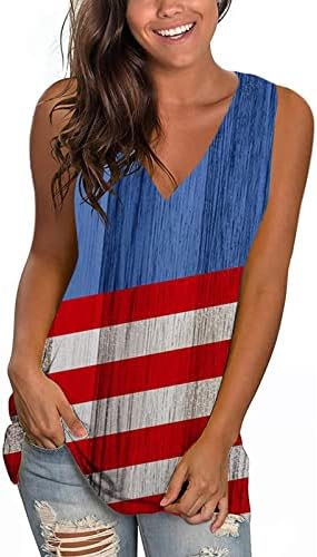 На 4 юли, Ризи за жени с Флага на САЩ, Летни Блузи Без ръкав, с кръгло деколте, Патриотическая Тениска с Вратовръзка-Боя
