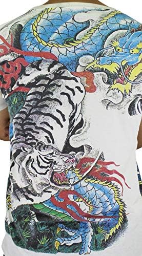 РАБОТА Японски Съвременно Изкуство Татуировка на Дракон, Тигър Якудза Мъжка Бяла Тениска WK182 Средният Размер на