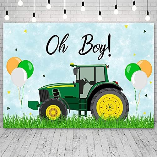 ABLIN 10x7ft Трактор Фон за детската душа за момче Oh Boy Декорации за детската душа Зелена Трева Трактор Фон За Снимки на Тема