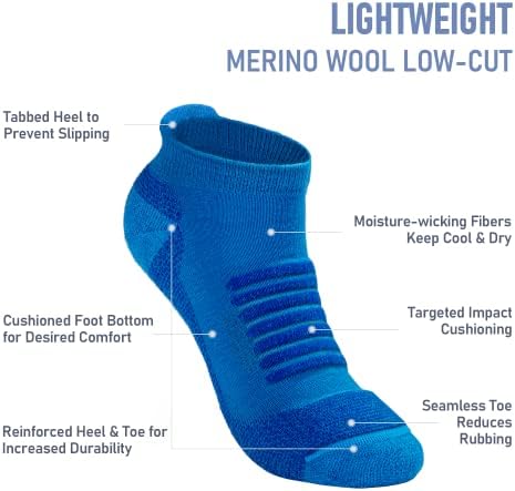 SAMSOX 2 Чифта Чорапи за бягане от мериносова вълна, производство на САЩ, Спортни чорапи с подплата за мъже и жени (Чарлстън
