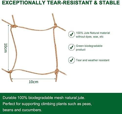 Мрежа за подкрепа на растенията Miuezuth - Биоразлагаемая Натурална Джутовая мрежа за Градински Увивни растения, Краставици,