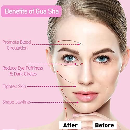 Urdogsl Gua Sha Средство от естествен Розов кварц за лице - против Стареене Масаж средство - Средство за грижа за кожата на лицето, подходящ за козметични грижи, премахване