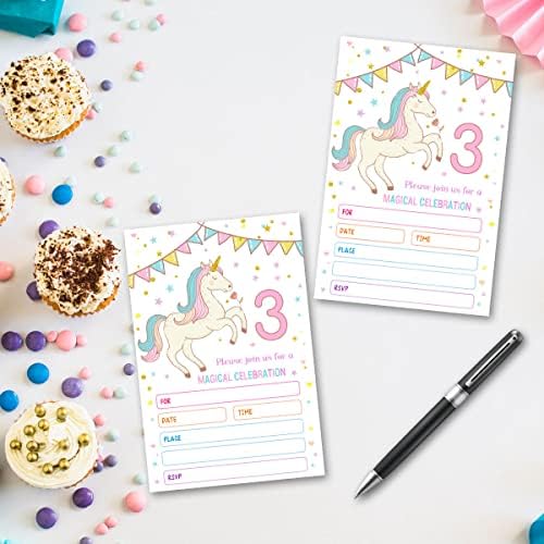 Покани картички на парти в чест на рождения ден на QUPT Unicorn, Покани картички на парти в чест на 3-ти рожден ден, Попълнете