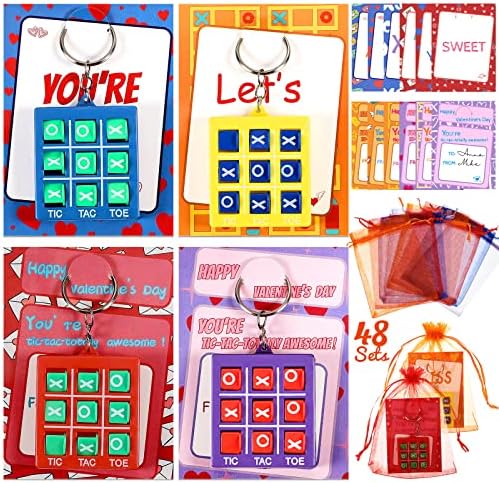 Набор от брелков за ключове Chinco Valentine Gift Tac Toe с Картички и Подарочными пакети, Ключодържател за Чанта в Деня на