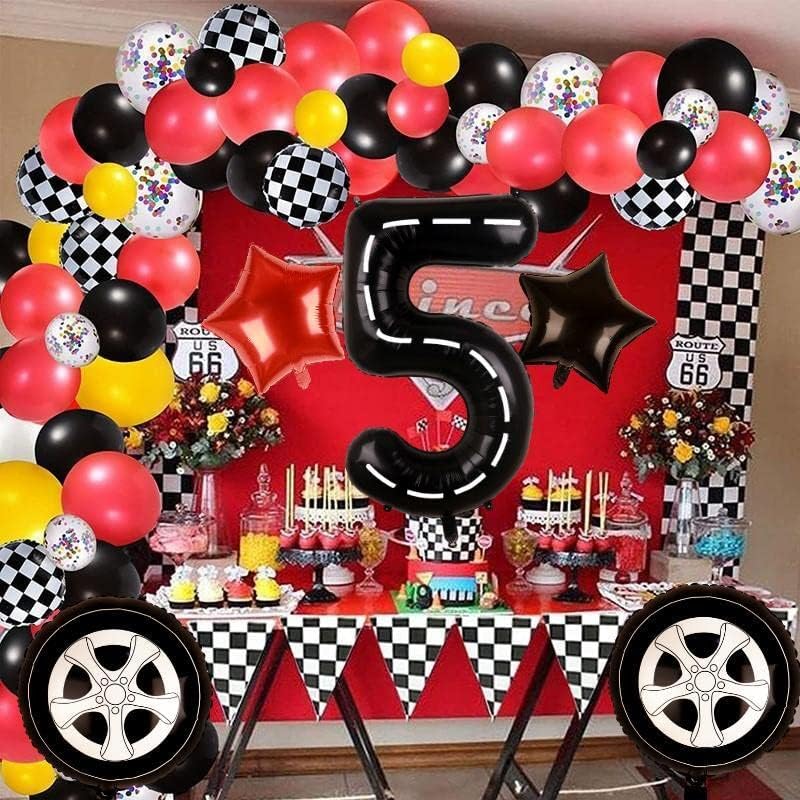 Балони за състезателни автомобили, Джанти, Гуми, Балони, Украса за парти за 5-ия рожден ден за Момчета, Фолио, Майлар, Тематични Състезателни автомобили, Аксесоари за