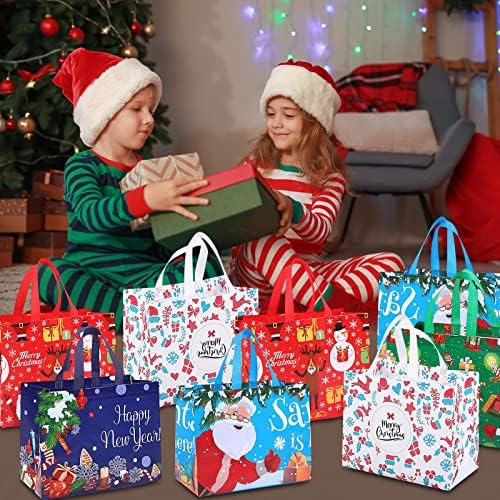 WxuAznza 15 бр. Коледни Подаръчни Торбички с дръжки, Коледни торбички тоут, за Многократна употреба Мултифункционални