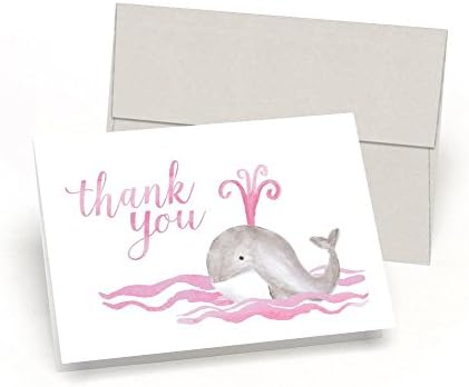 Кийт, благодаря Ти! Пощенски картички, с благодарност за детски душ (Комплект от 10 картички + Пликове) - Акварел Малко Кит - От Palmer Street Press (Розов)