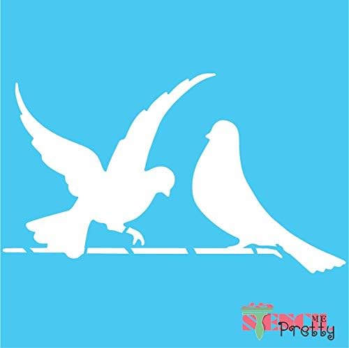 Влюбени птички в бранша, най-Добрите винилови листове голям размер за рисуване върху дърво, над платното, на стената и т.н.-XS (9 x 5,25) | Материал ярко син цвят