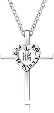 JXJL Колие с Отложено във формата на Кръст от сребро, Подарък за Момичета, Детски Религиозни украса-Аз съм Дете на Бога, Танцуващ Висулка във формата на Кръст
