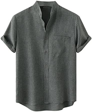 Мъжки Плажни Ризи от памук и лен, с кръгло деколте, Обикновена Свободни Тениски с Копчета, Лятна Свободна Риза с Къс ръкав и