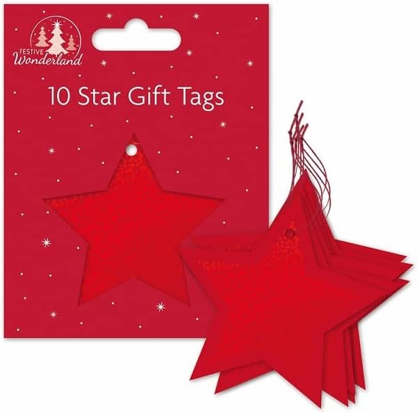 Подарък бележки във формата на коледна звезда, червени, сребърни или златни, блестящи етикети за коледни подаръци на компанията