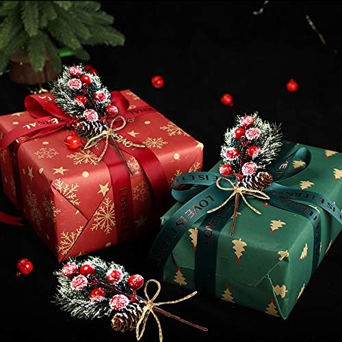 10 X Коледни Изкуствени плодове, Клон Борови Шишарки за Декорация на Коледната Елха, Коледни Червени горски