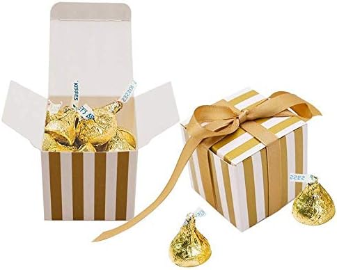 Fascola 50 бр. Златни Кутии за Подаръци на Ивици, Подаръчни Кутии за шоколадови Бонбони с Петна Лента за Булчински