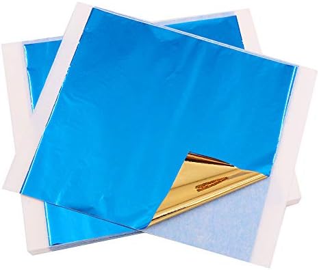 Листове от изкуствена златно фолио VGSEBA - 100 броя хартия от метални листове Синьо-златен цвят за Украса, декорация на мебели, художествени проекти, Безплатна опаковк?